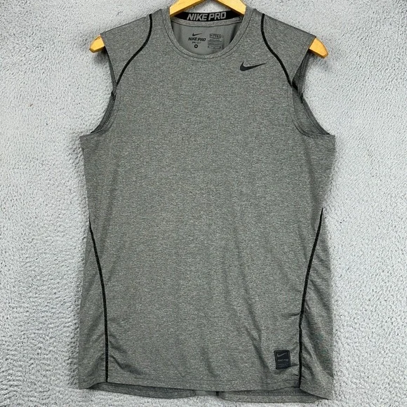 Nike Pro Dri-Fit Tank Top Shirt Men Medium Gray Fitted Sleeveless Stretch Swoosh